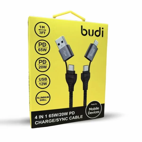 Budi 4 in 1 Cable 65W-20W Charge / Sync Cable USB-A/ Type-C/ Apple All Supportable