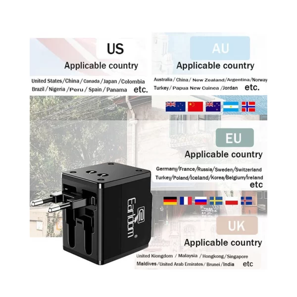 Earldom Universal Travel Adapter All in One International World Travel AC Power Converter Plug Socket